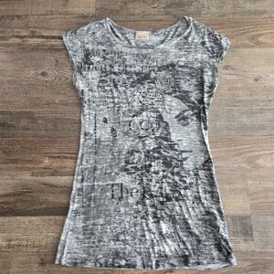 Vintage Y2k Women's Affliction-Style Rose Graphic Semi Sheer T Shirt Made In USA